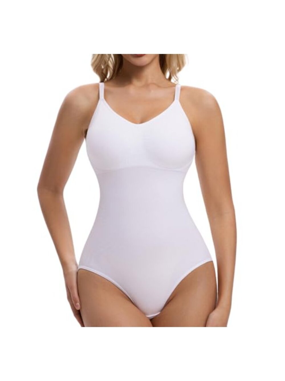 Seamless Tummy Control Shapewear Bodysuit V-Neck Adjustable Strap